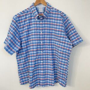 Brooks Brothers Regent Fit Shirt XXL Blue Red Plaid Non-Iron Stretch Preppy